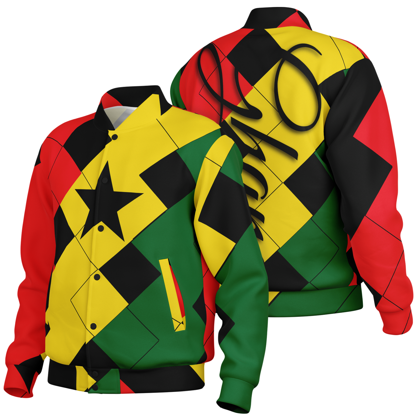 Men's Red Yellow Green and Black Stars Baseball Jacket