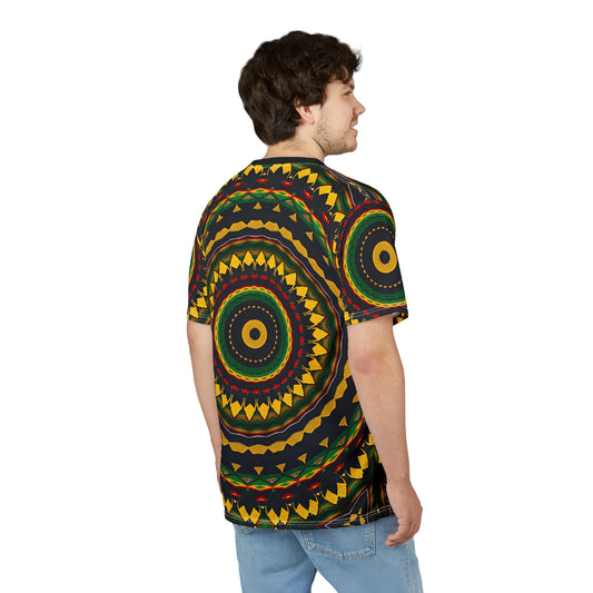 Men's Yellow Green Red Circular Pattern All-Over Print Tee