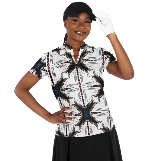 Women's Abstract Symmetry Pattern  Polyester  Stand Up Collar Polo Shirt