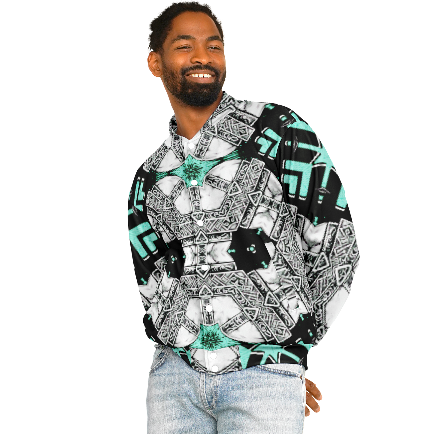Men's Kaleidoscope Geometric Pattern Design All Over Print Baseball Jacket