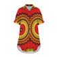 Women's Red Tribal Kaleidoscope Pattern All Over Print Short Sleeve Button Front Shirt Dress