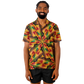Men's African Kente Geometric Pattern All-Over Print Spread Collar Short Sleeve Button-Down Shirt