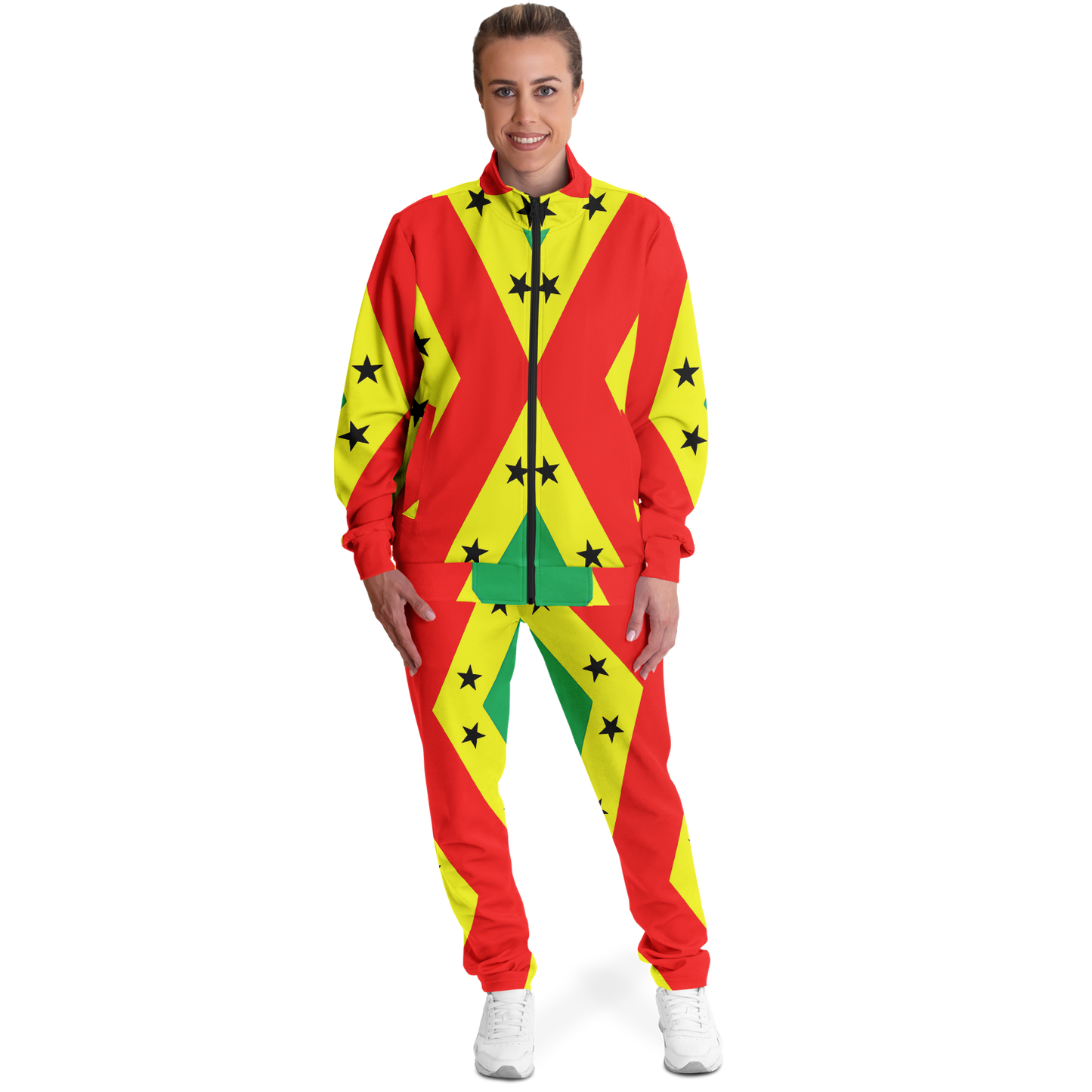 Women's Red Yellow Green Black Stars Pride Flag Track Jacket and Pants