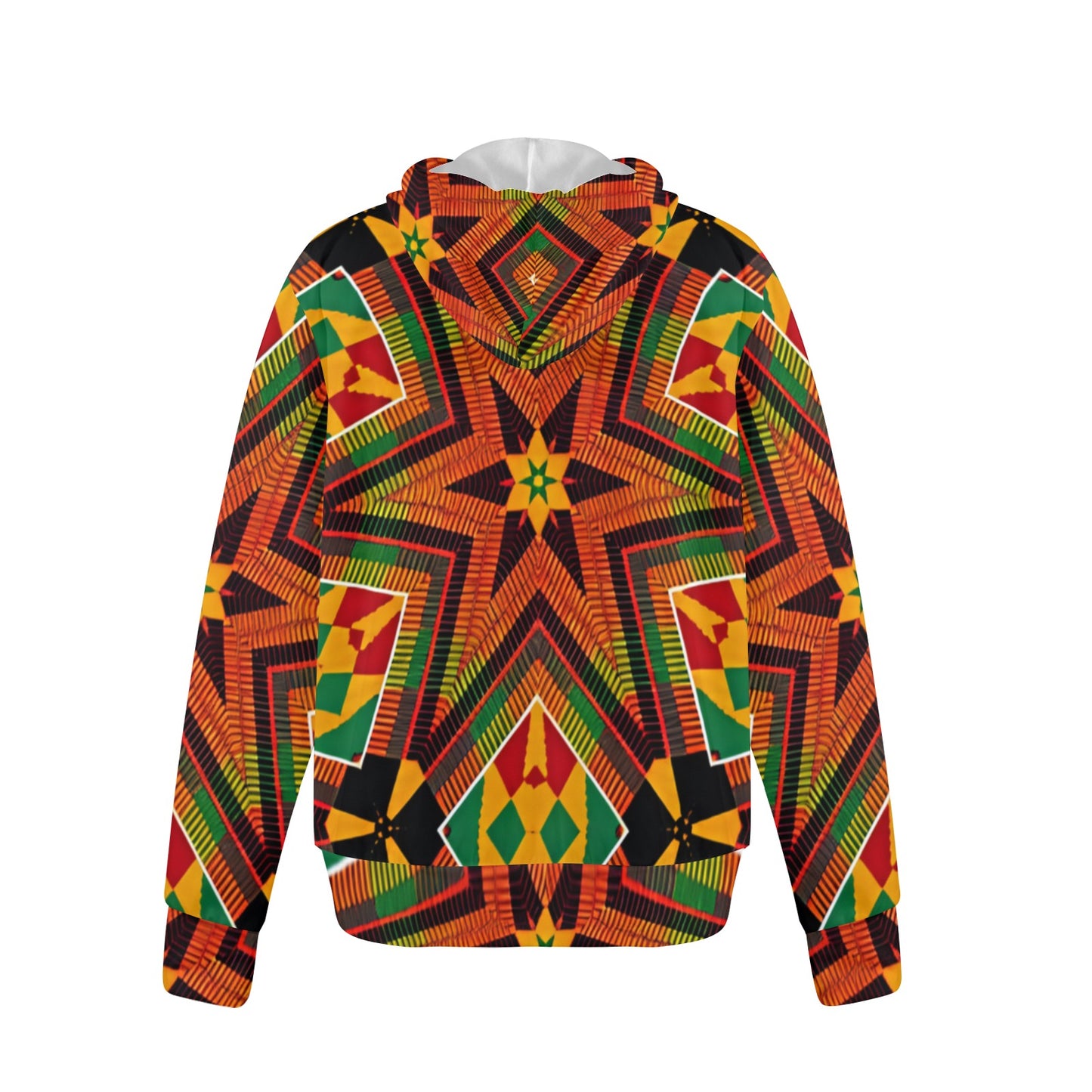Men's African Kente Geometric Star Pattern All-Over Print Fleece Full-Zip Hoodie