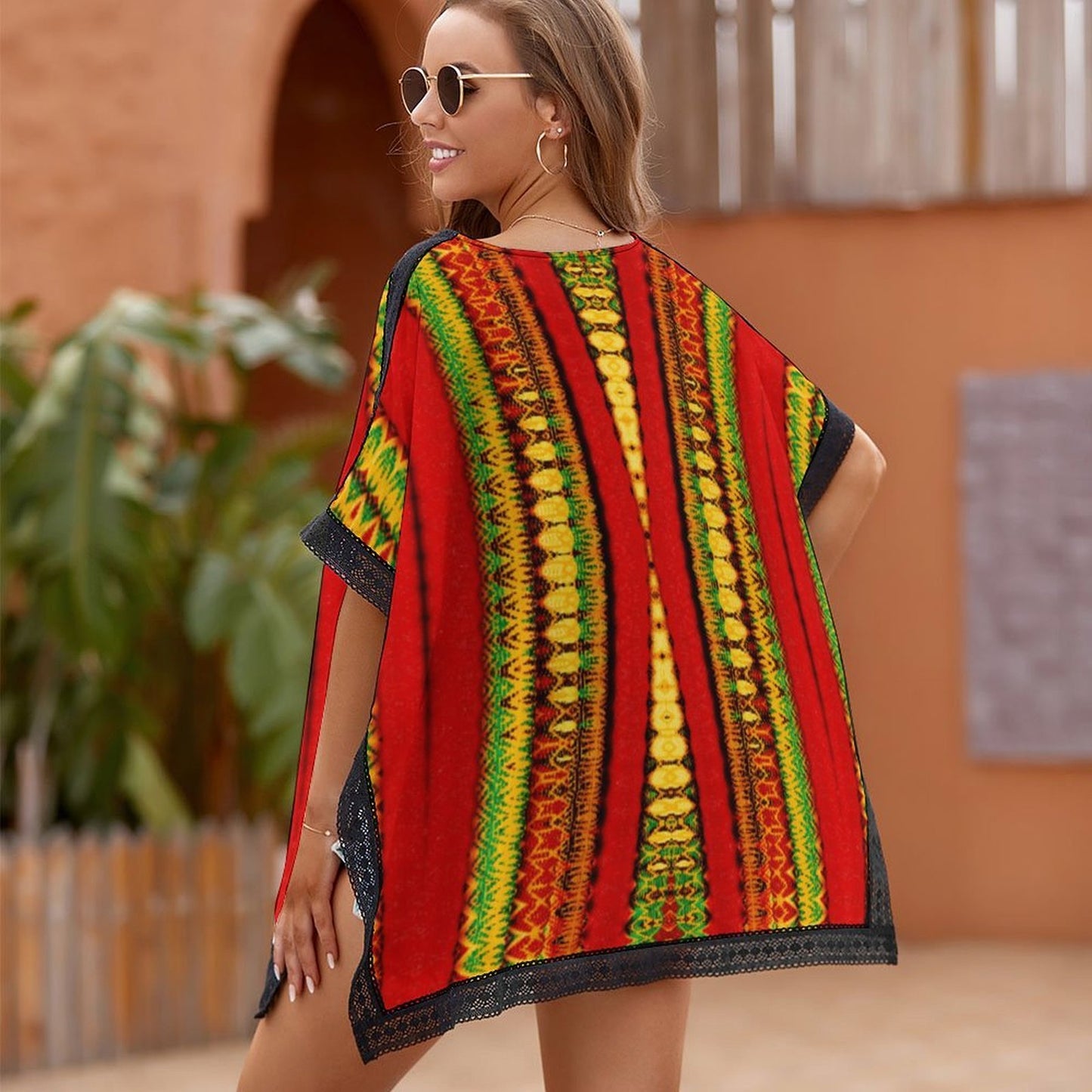 Women's Red Bold Tribal Pattern All-Over Print Swimsuit Cover Up