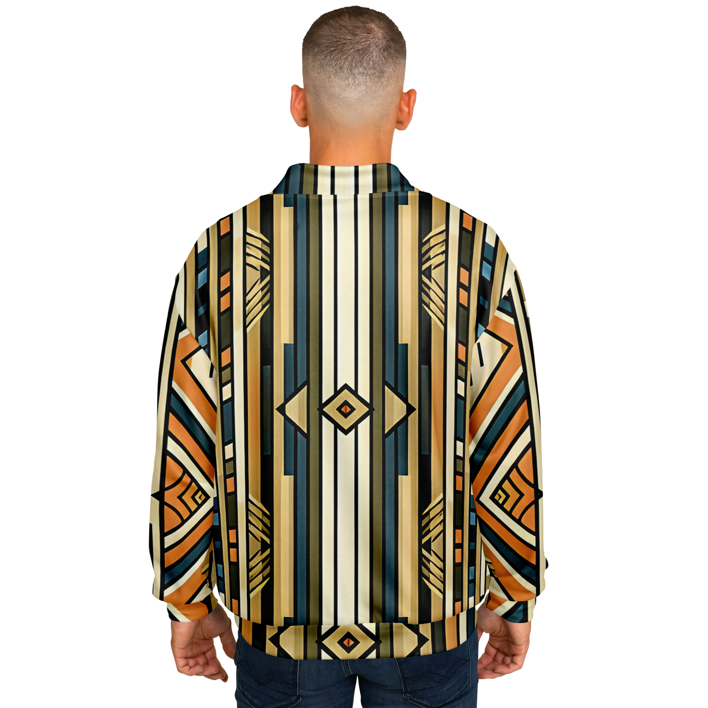 Men's Retro Geometric Tribal Pattern Design All-Over Print Baseball Jacket