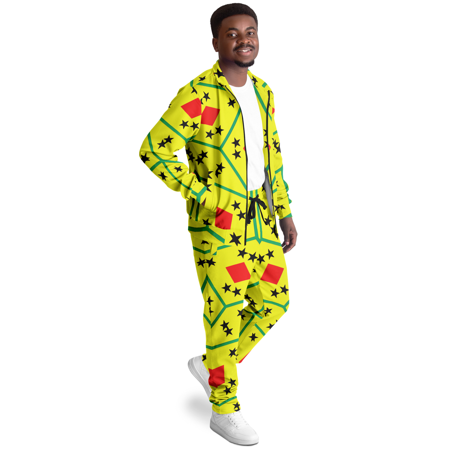 Men's Red Yellow Green Black Stars Track Jacket and Pants