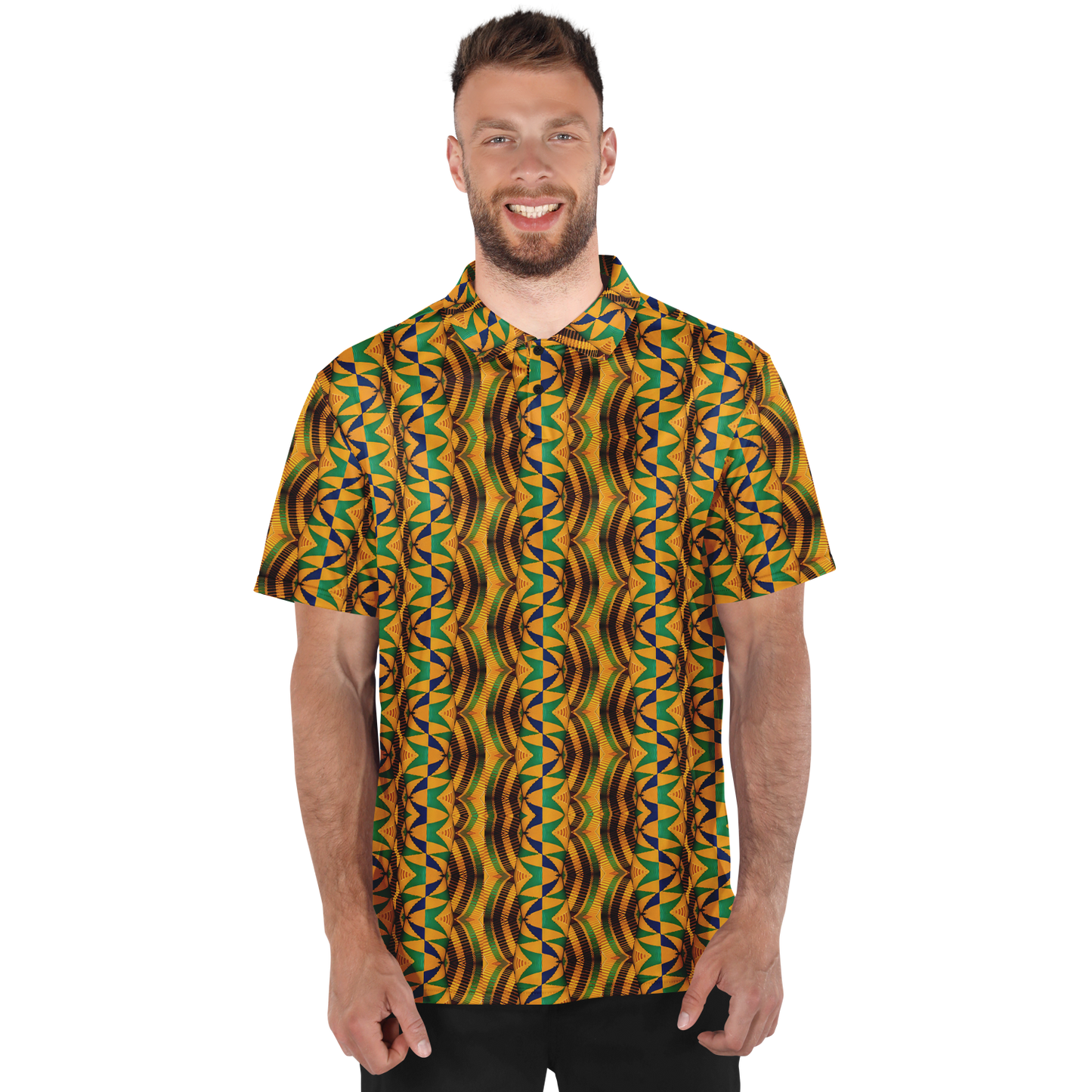 Men's African Kente Geometric Pattern All-Over Print Polo Shirt
