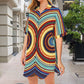 Women's Retro Radiant Circle Pattern  All-Over Print Short Sleeve Button Front Shirt Dress