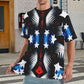 Men's Patriotic Starburst Pattern All-Over Print Men's All Over Print Ribbed Collar T-Shirt