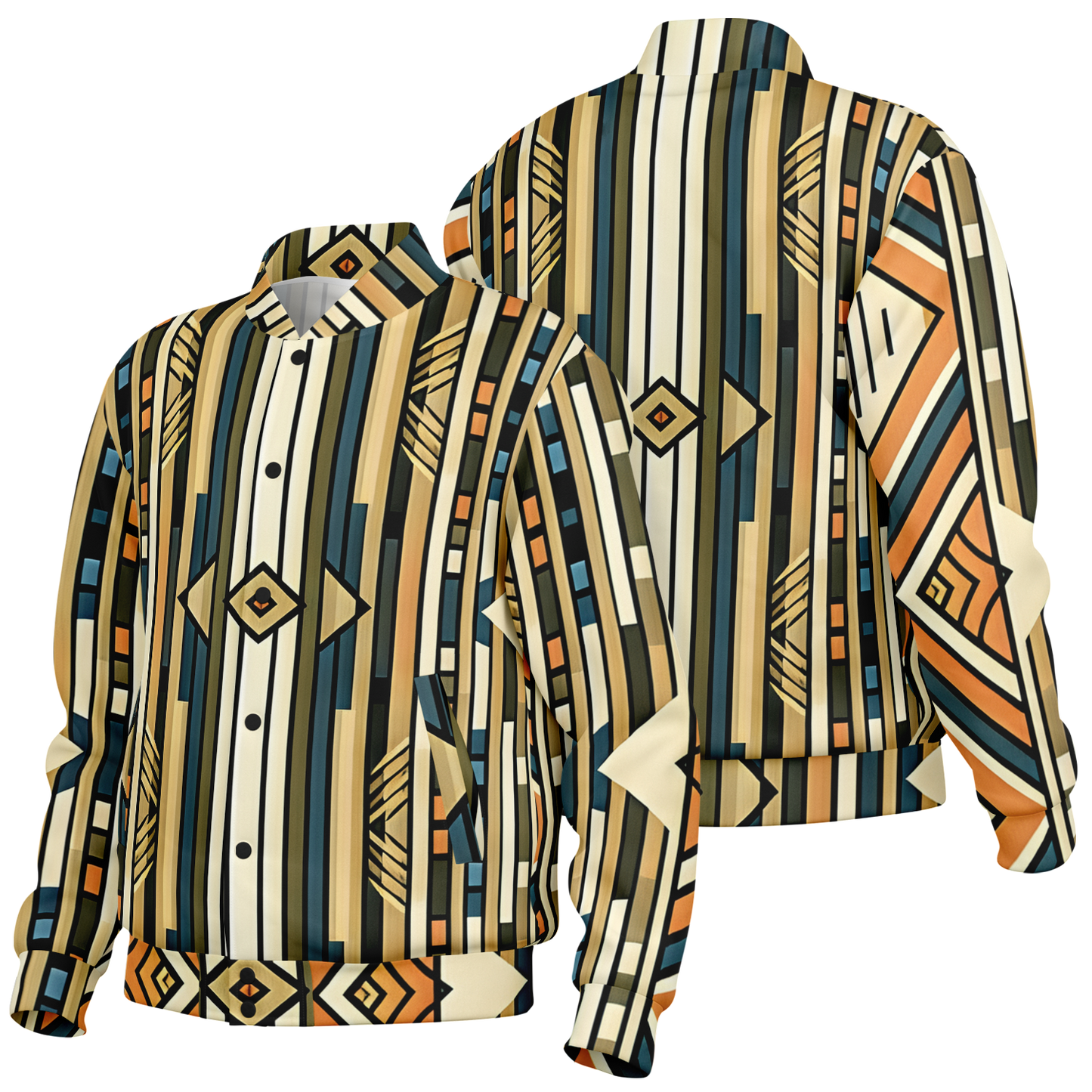 Men's Retro Geometric Tribal Pattern Design All-Over Print Baseball Jacket