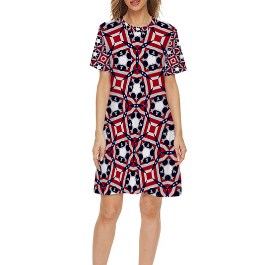 Women's Casual Short-sleeved Dress Short Mini Shift Skirt