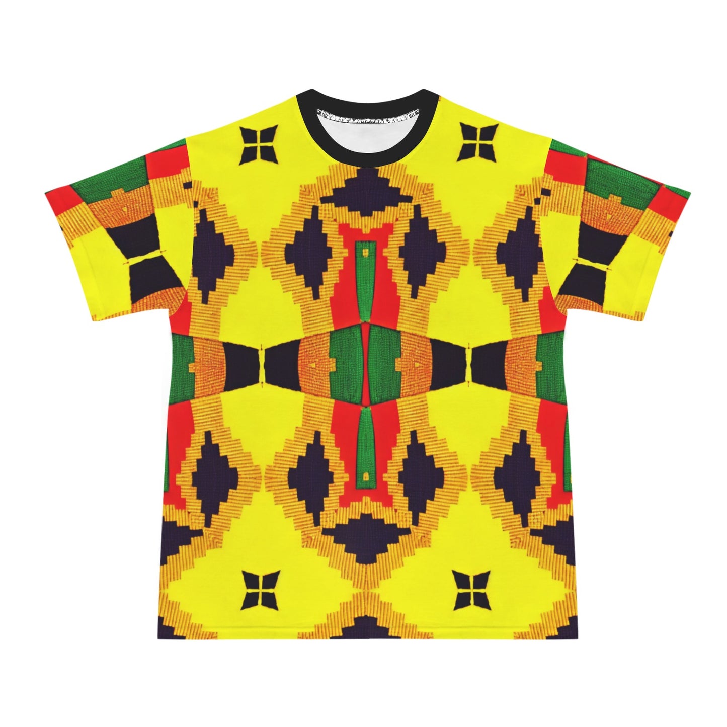 Men's Bold African Print Pattern All Over Print Cut & Sew Ribbed Collar T-Shirt