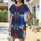 Women's Blue & Red Kaleidoscope Pattern Round Neck Pocket Casual Dress