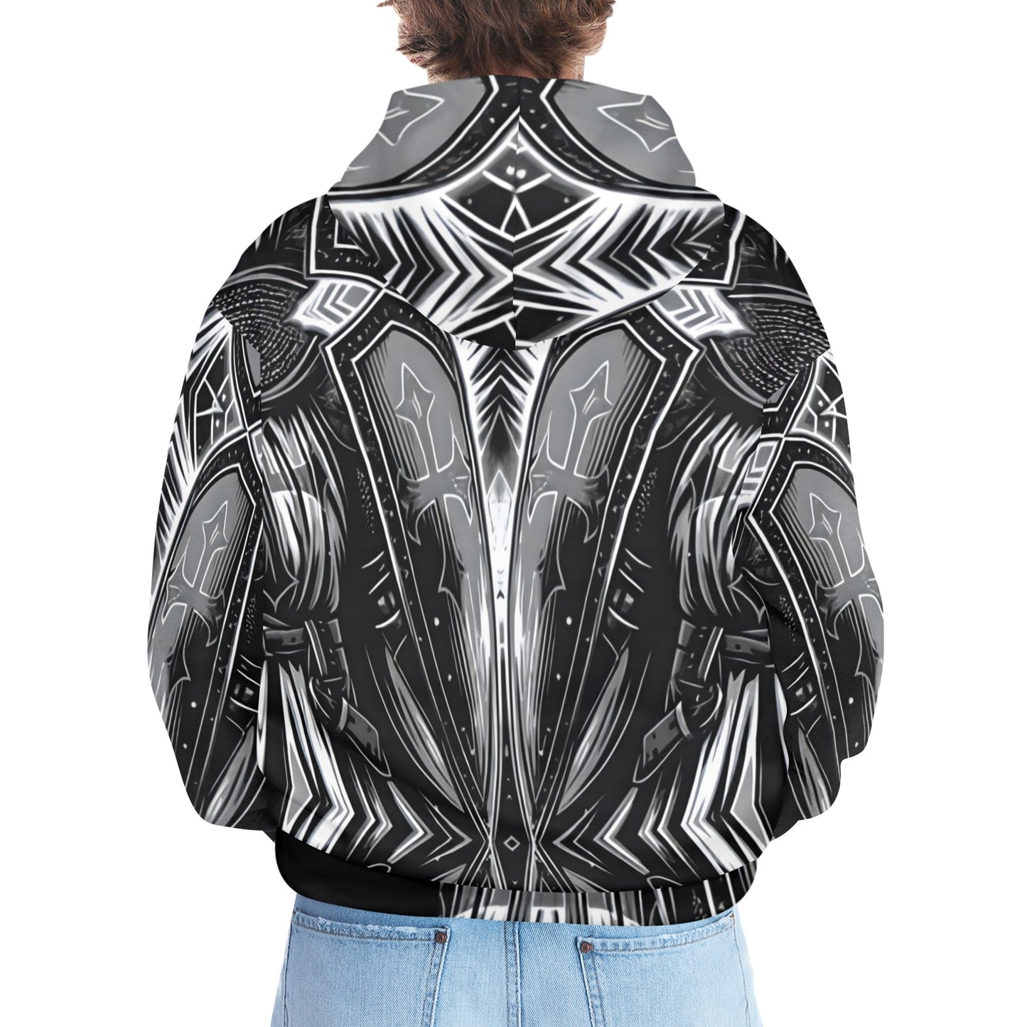 Men's Monochrome Kaleidoscope Pattern All-Over Print Men's All Over Print Hoodie.