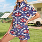 Women's Patriotic Stars & Stripes All Over Print  Windbreaker Short Set