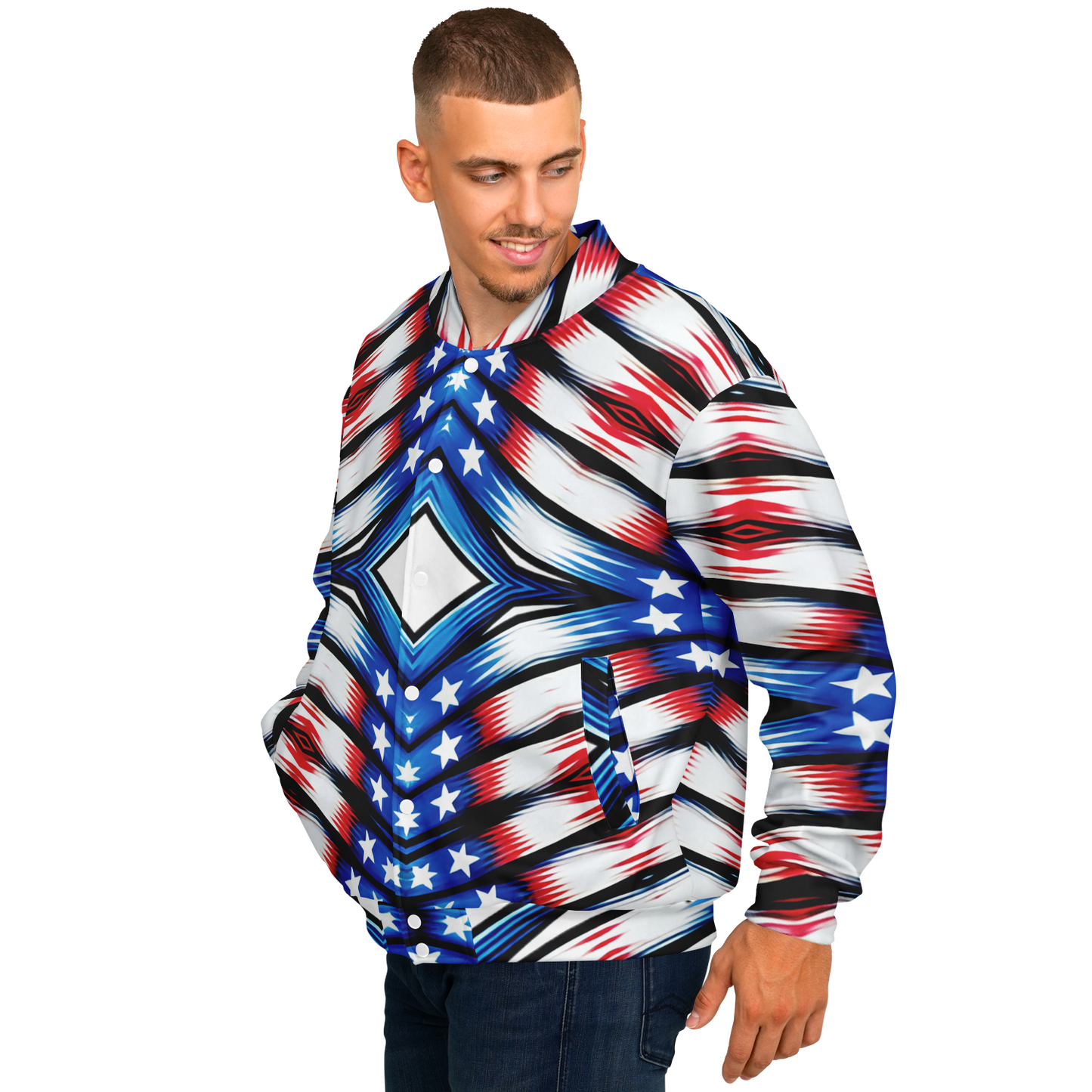 Men's American Flag Pattern All-Over Print Baseball Jacket