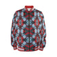Men's Red, Green & White Teal Aztec Geo Pattern All-Over Print Striped Trim Bomber Jacket