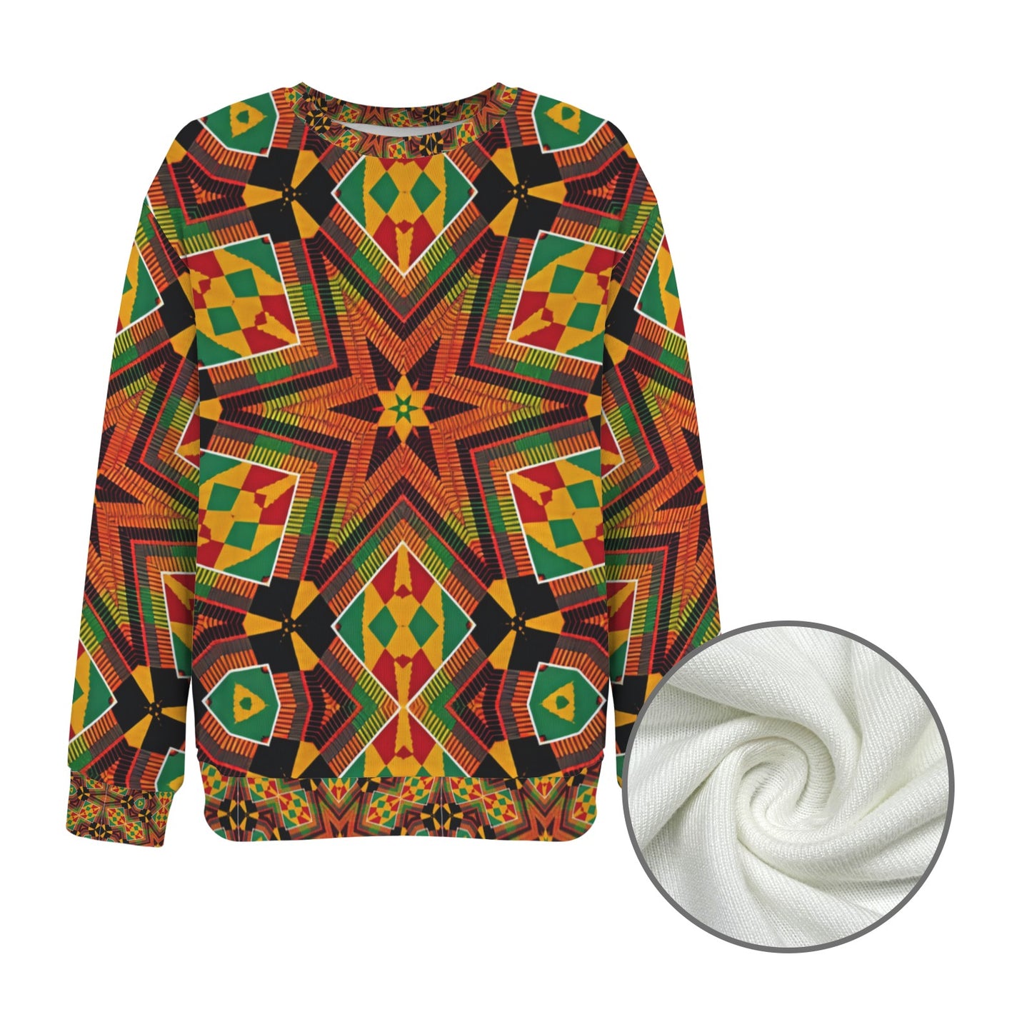 Women’s African Kente Geometric Star Pattern All-Over Print Crew Neck Sweater.