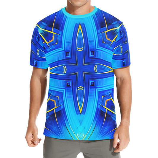 Men Vibrant Blue Geometric All-Over Print Crew Neck T-Shirt