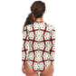 Women's Red & Black Geometric Pattern Bodysuit Long Sleeve