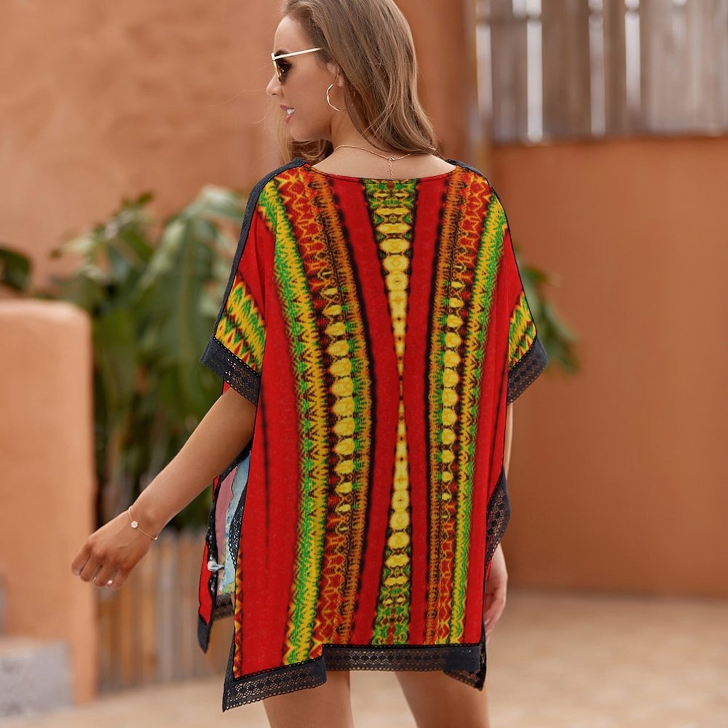 Women's Red Bold Tribal Pattern All-Over Print Swimsuit Cover Up