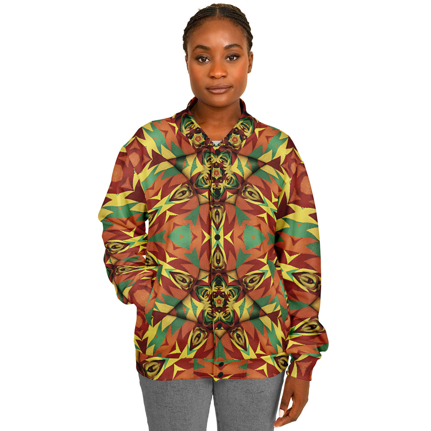 Women's Bold Tribal Kaleidoscope Pattern All Over Print Baseball Jacket