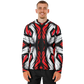 Men's Abstract Red, White & Black Pattern All-Over Print Long Sleeve Hooded Performance Shirt