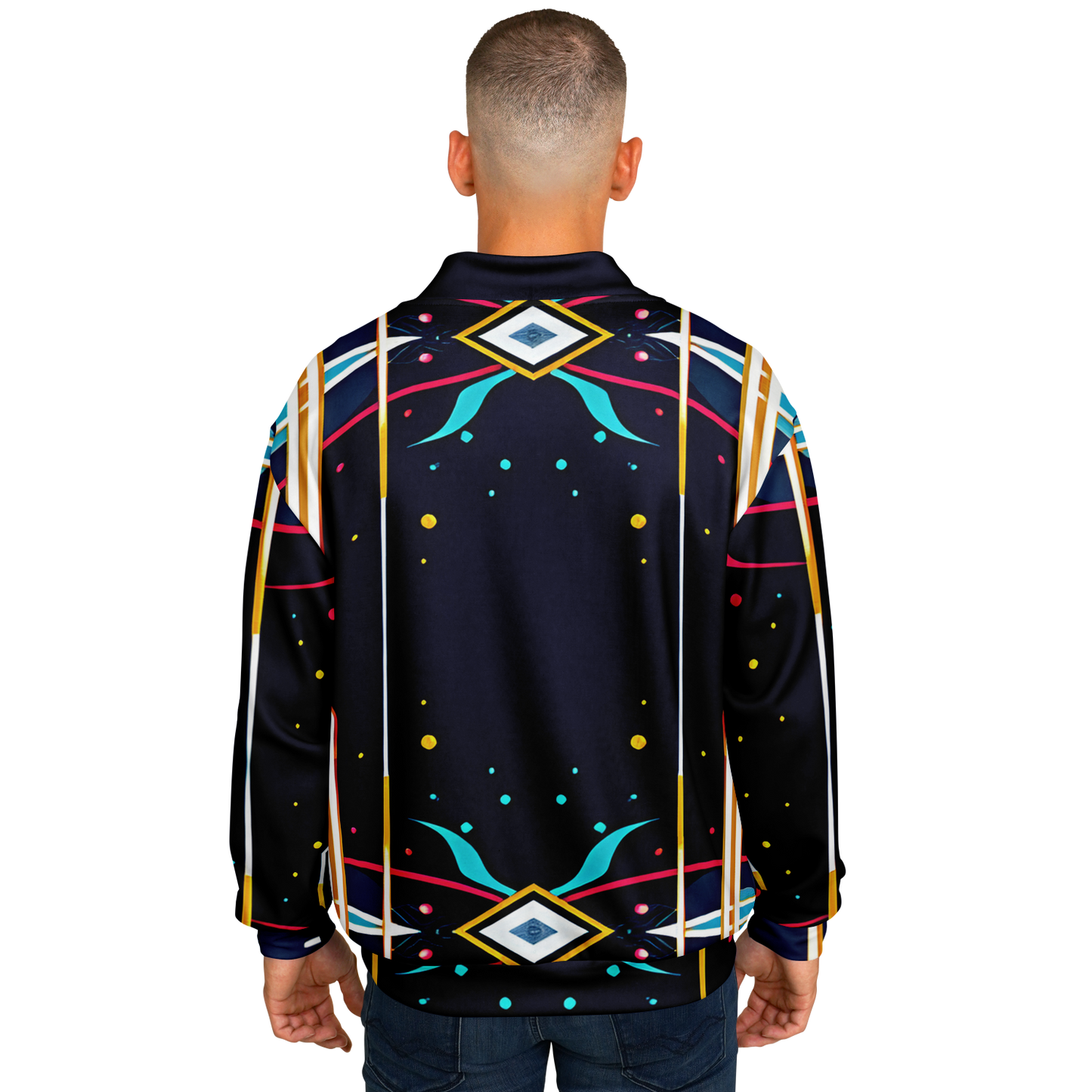 Men's Abstract Neon Geometry Pattern Design All Over Print Baseball Jacket