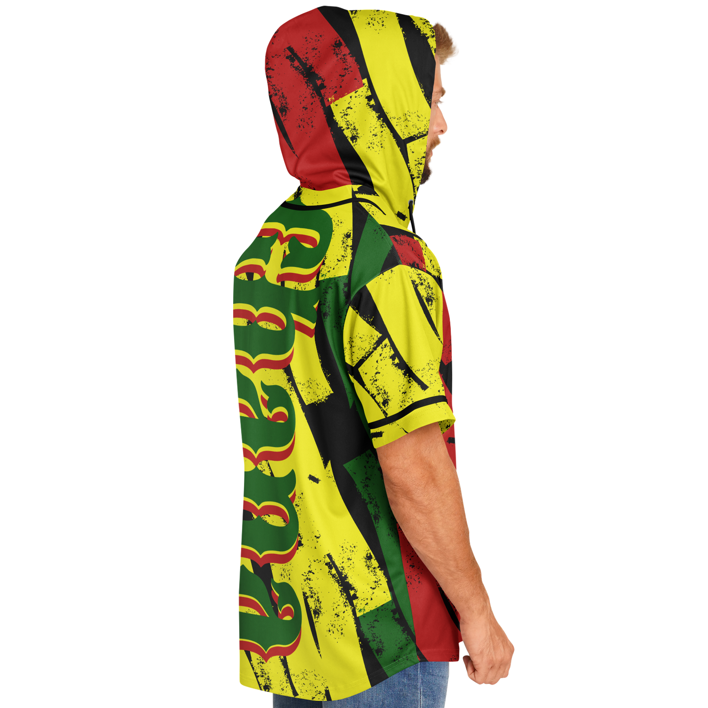 Men's Ghana Flag & Black Star Pattern All-Over Print Hooded Baseball Jersey