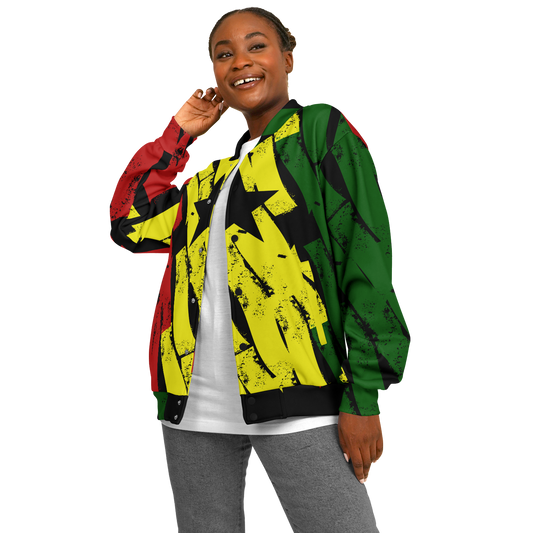 Women's Ghana Flag & Black Star Pattern All-Over Print Baseball Jacket