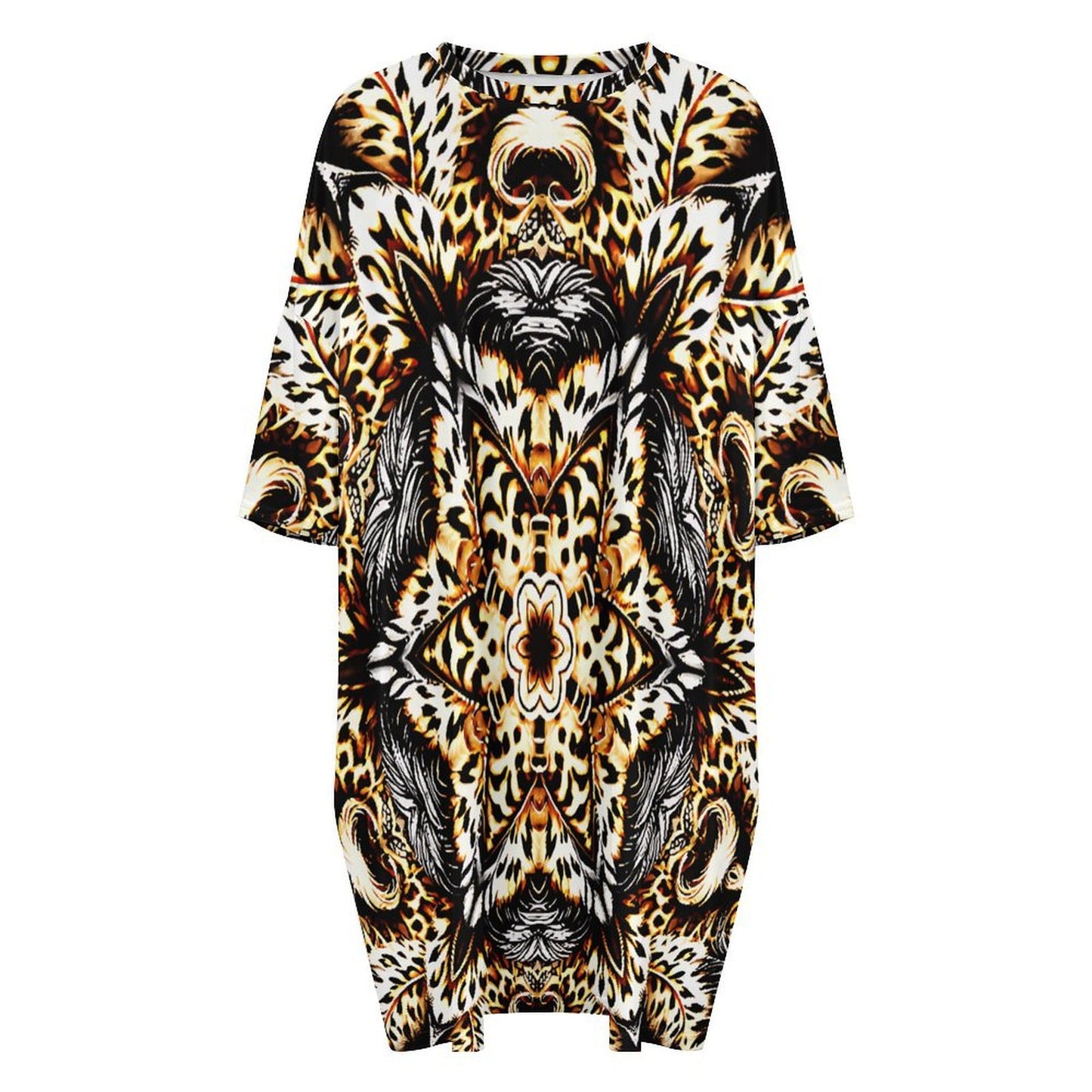Women's Leopard Kaleidoscope Pattern All-Over Print Oversized T- Shirt Loungewear
