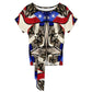 Women's Patriotic Stars & Cross Kaleidoscope Pattern All-Over Print Side-Tie Short Sleeve Top & Wide-Leg Pants Set