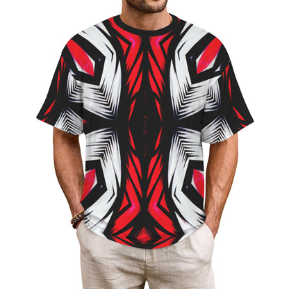 Men's Abstract Red, White & Black Pattern All-Over Print Men's All Over Print Ribbed Collar T-Shirt.