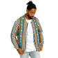 Men's Striped Retro Blue & Orange Patten Design All Over Print Baseball Jacket