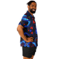 Men's Blue & Red Kaleidoscope Pattern All Over Print Spread Collar Short Sleeve Button-Down Shirt