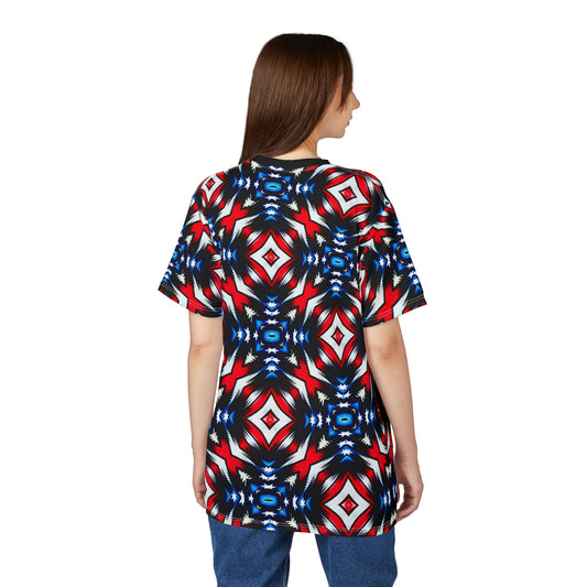 Women's Red White Blue Geometric Pattern All-Over Print Unisex Cut & Sew Tee