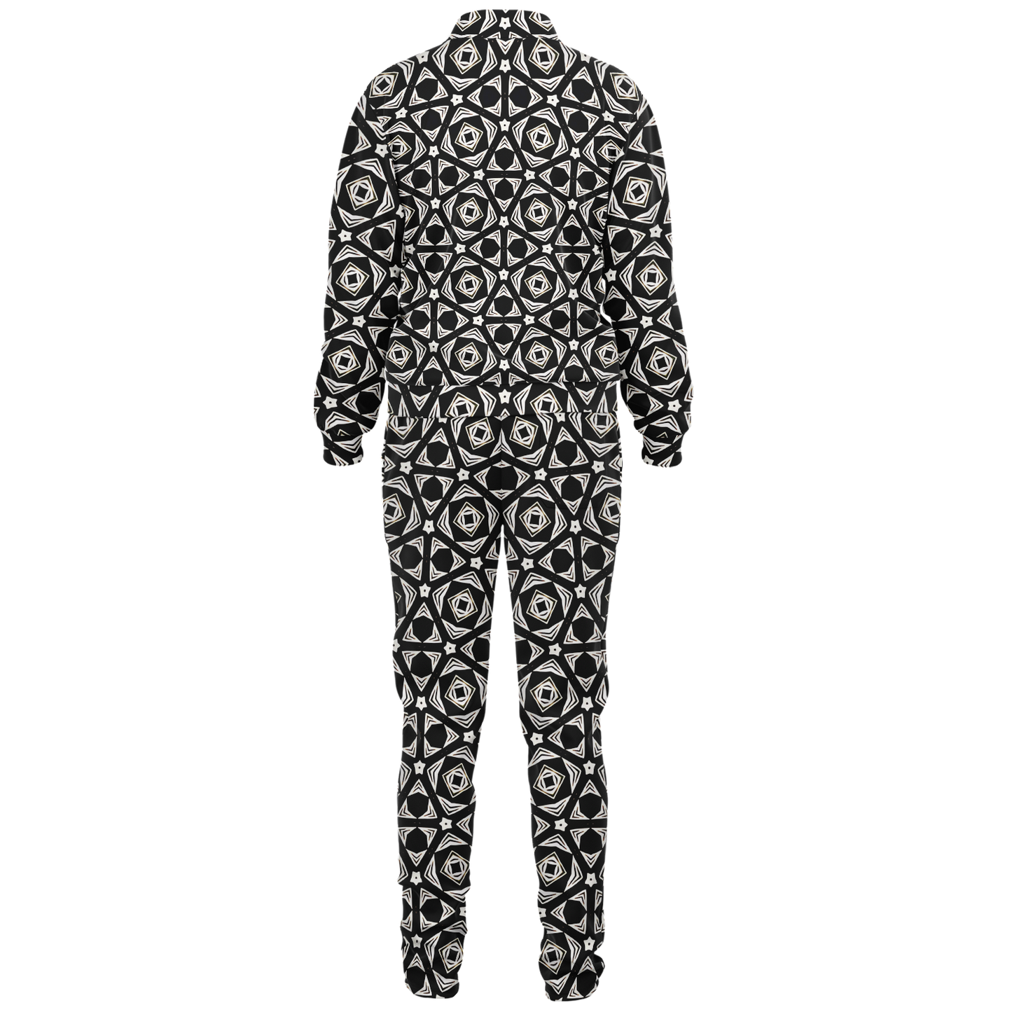 Men's Black Geometric Pattern Track Jacket and Pants