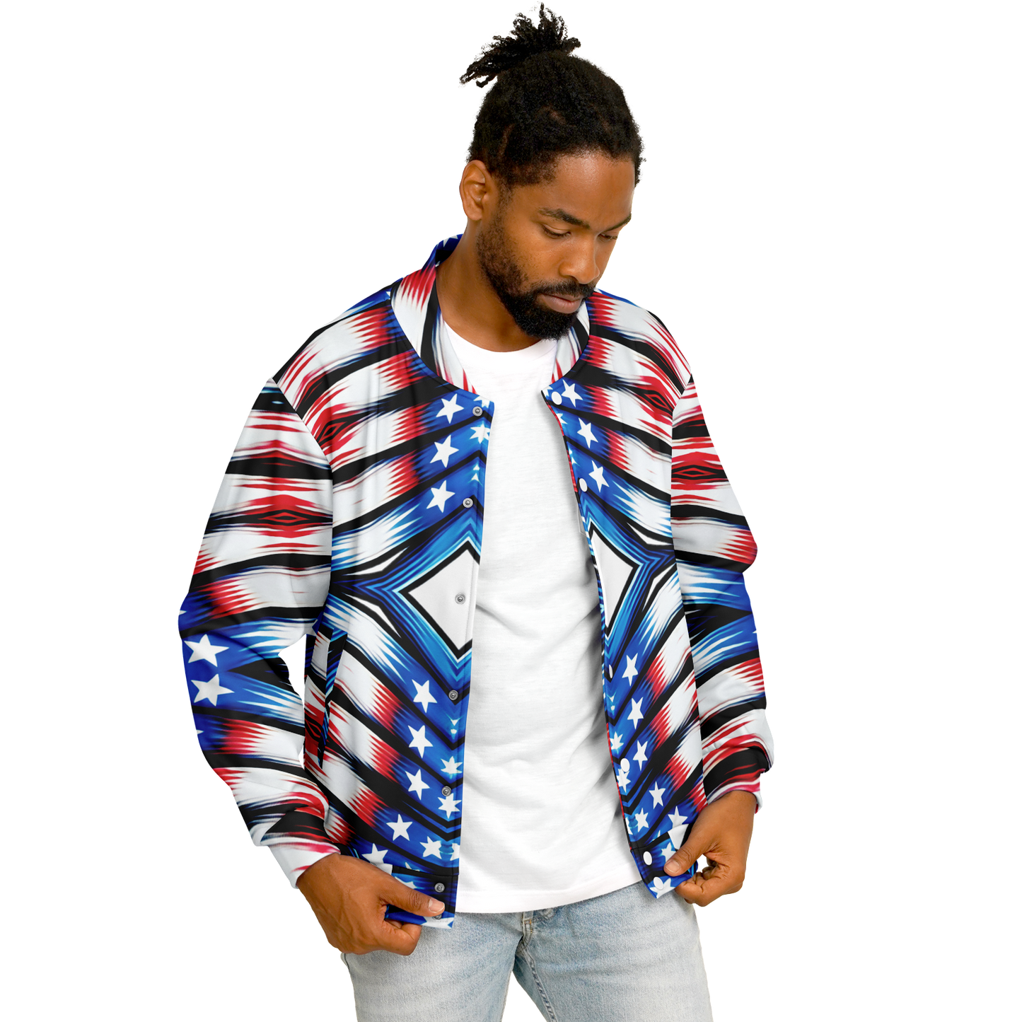 Men's American Flag Pattern All-Over Print Baseball Jacket