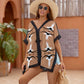 Women's Brown Tribal Wave Pattern All-Over Print Swimsuit Cover Up Dress
