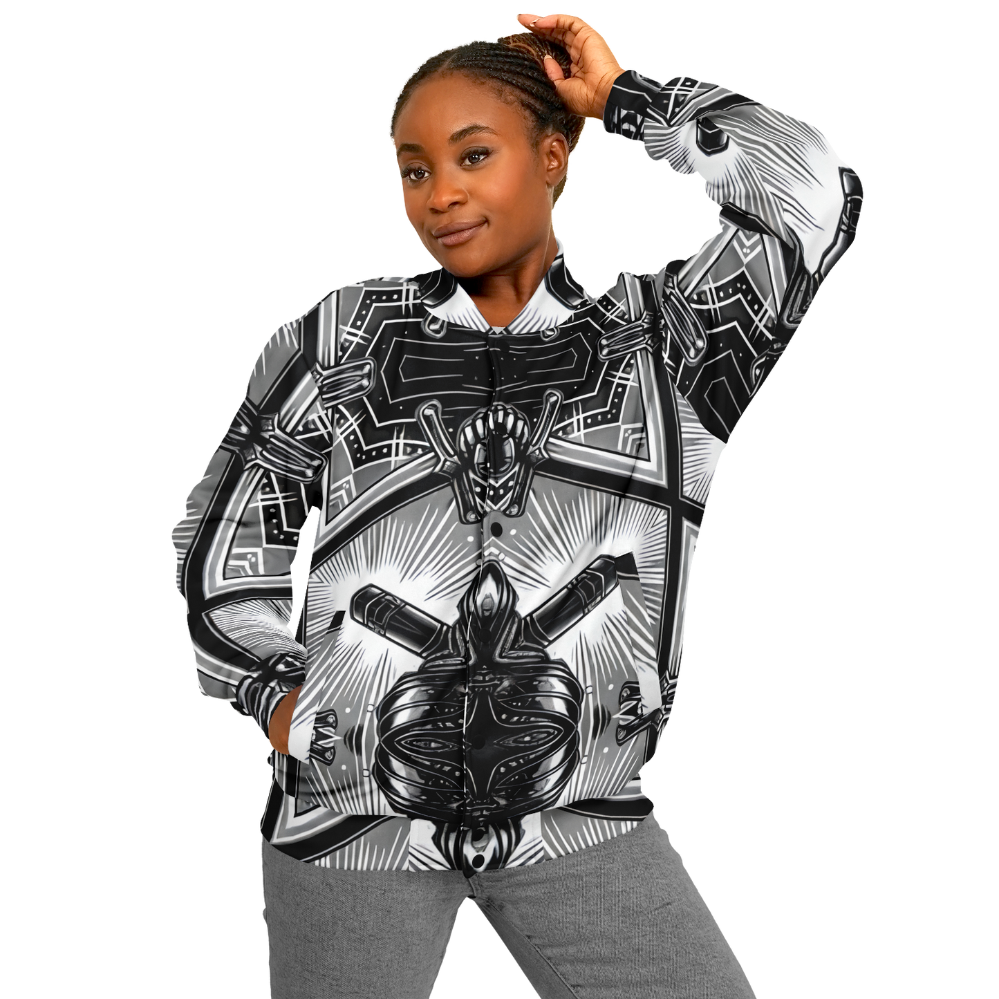 Women's Monochrome Kaleidoscope Pattern Men's All Over Print Baseball Jacket