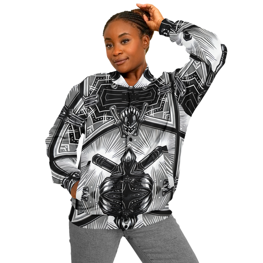Women's Monochrome Kaleidoscope Pattern Men's All Over Print Baseball Jacket