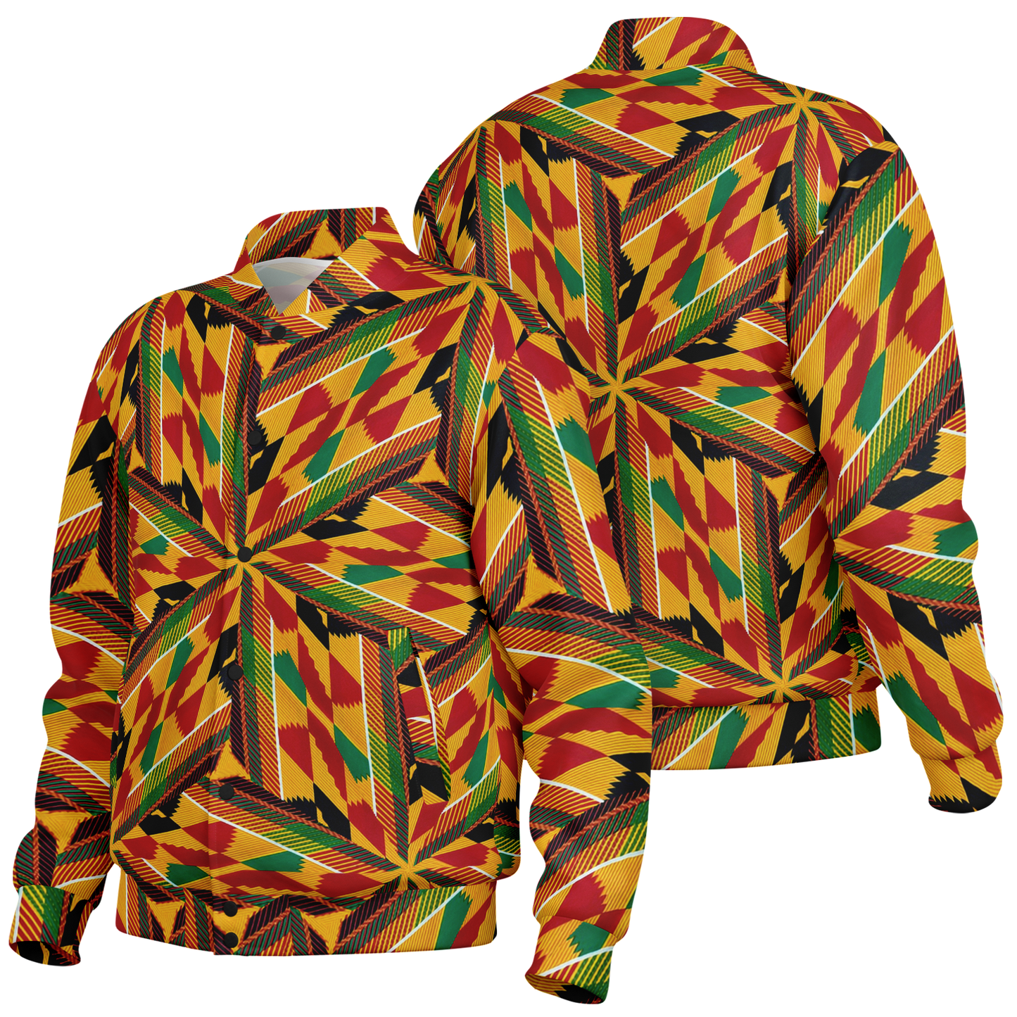 Men's Vibrant African Kente-Inspired Pattern All-Over Print Baseball Jacket