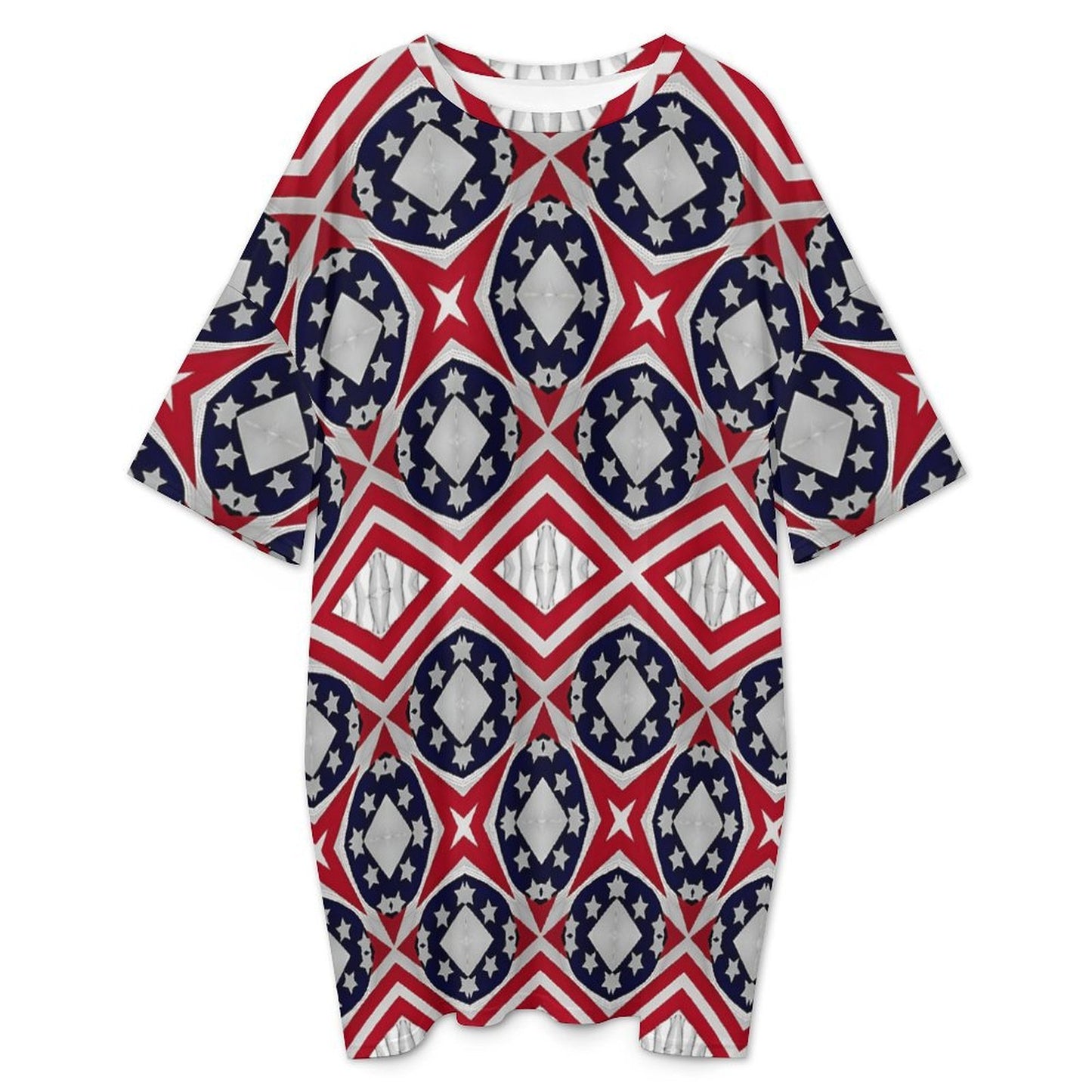 Women's Patriotic Red White Blue Geometric Oversized T- Shirt Loungewear