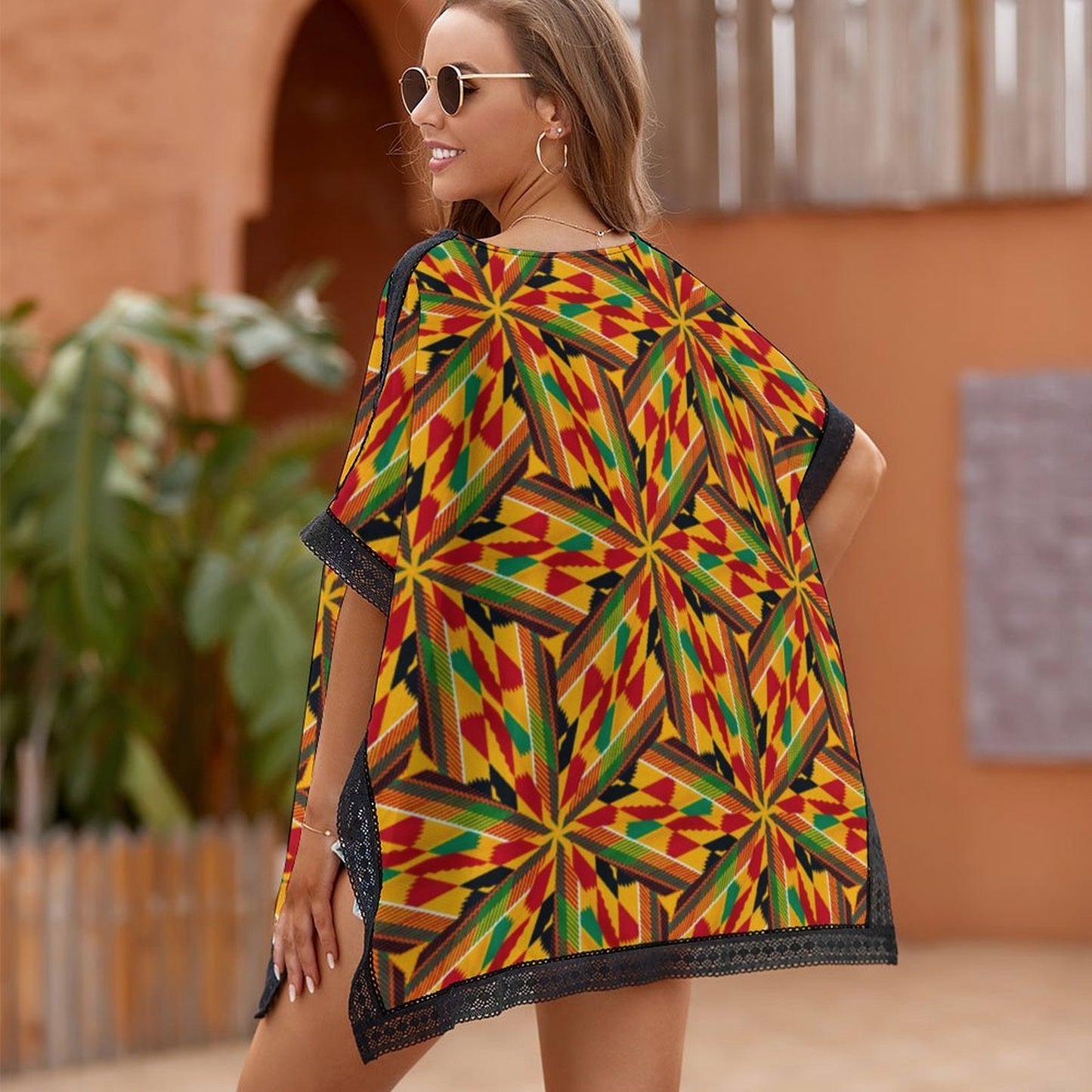 Women's Vibrant African Kente Geometric All-Over Print Swimsuit Cover Up