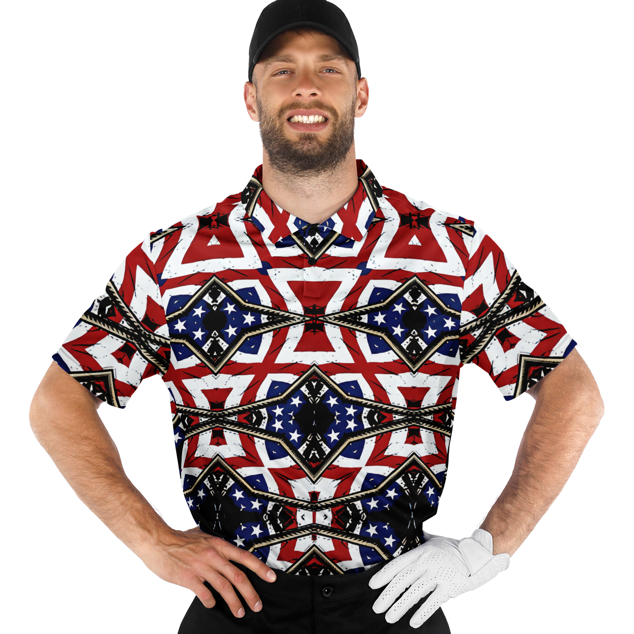 Men's Patriotic Star Kaleidoscope Pattern All-Over Print Polo Shirt