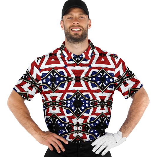 Men's Patriotic Star Kaleidoscope Pattern All-Over Print Polo Shirt