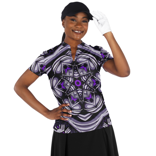 Women's Kaleidoscope Purple Stand Up Collar Polo Shirt
