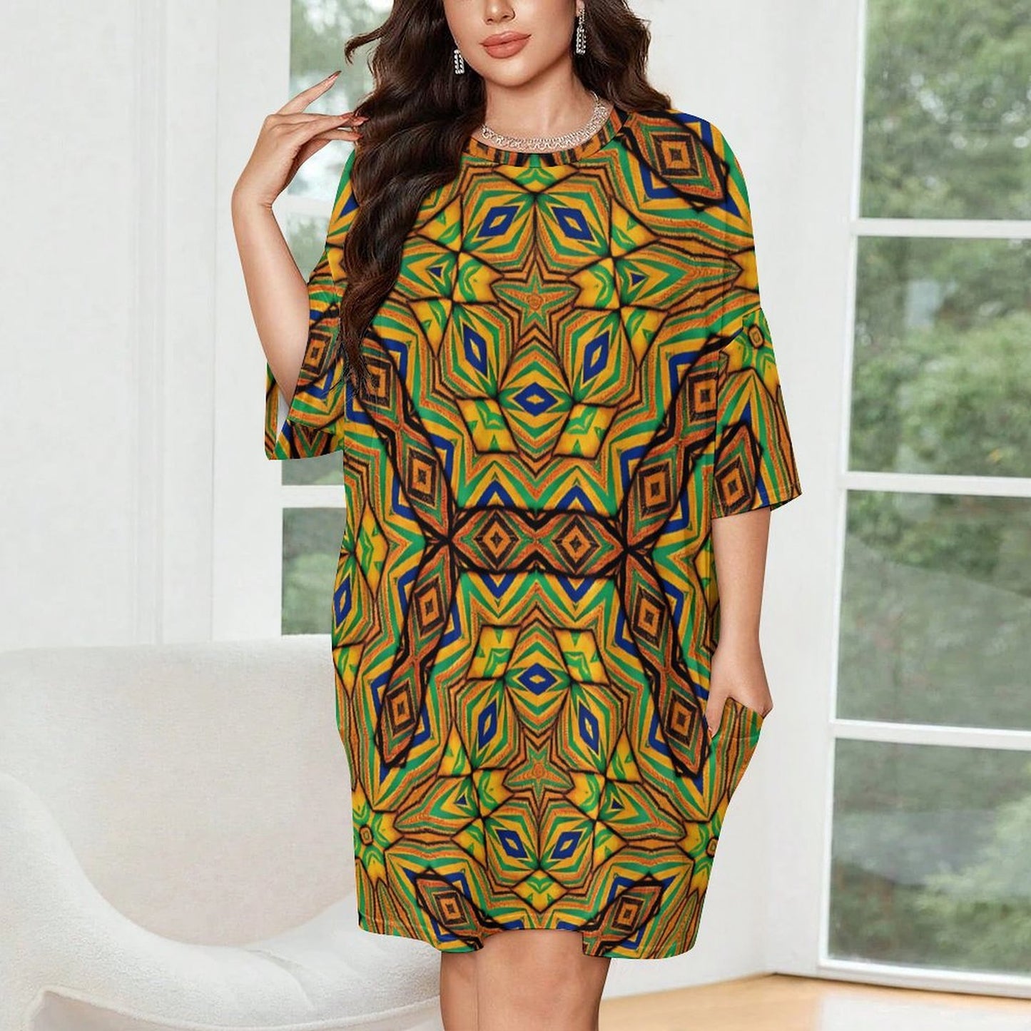 Women's Kaleidoscope Geo Pattern Oversized T- Shirt Loungewear