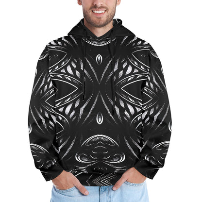 Men's Black & White Geometric Pattern All-Over Print Men's All Over Print Hoodie